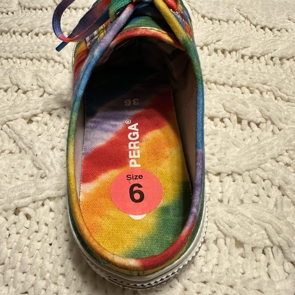 Like New tie dye Superga slip on sneakers 36 6 red blue green yellow purple pink - Picture 7 of 12